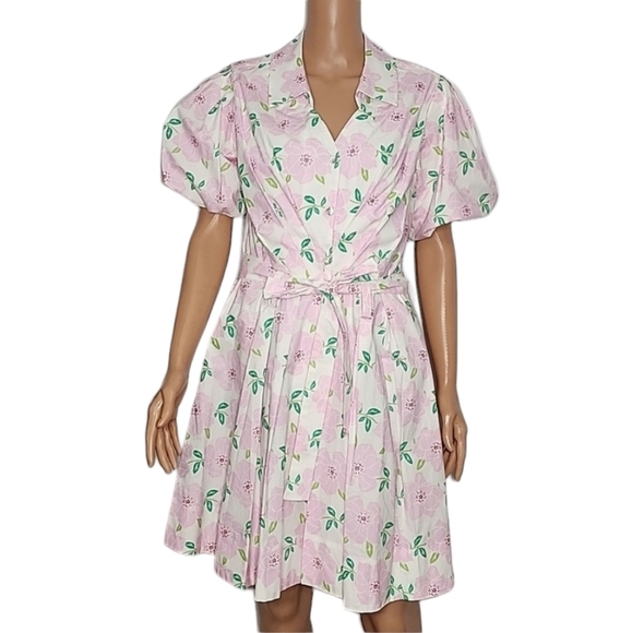 Draper James RSVP Puff Sleeve Shirt Dress Pink Floral Size M Medium Tie‎ Waist - Picture 6 of 16